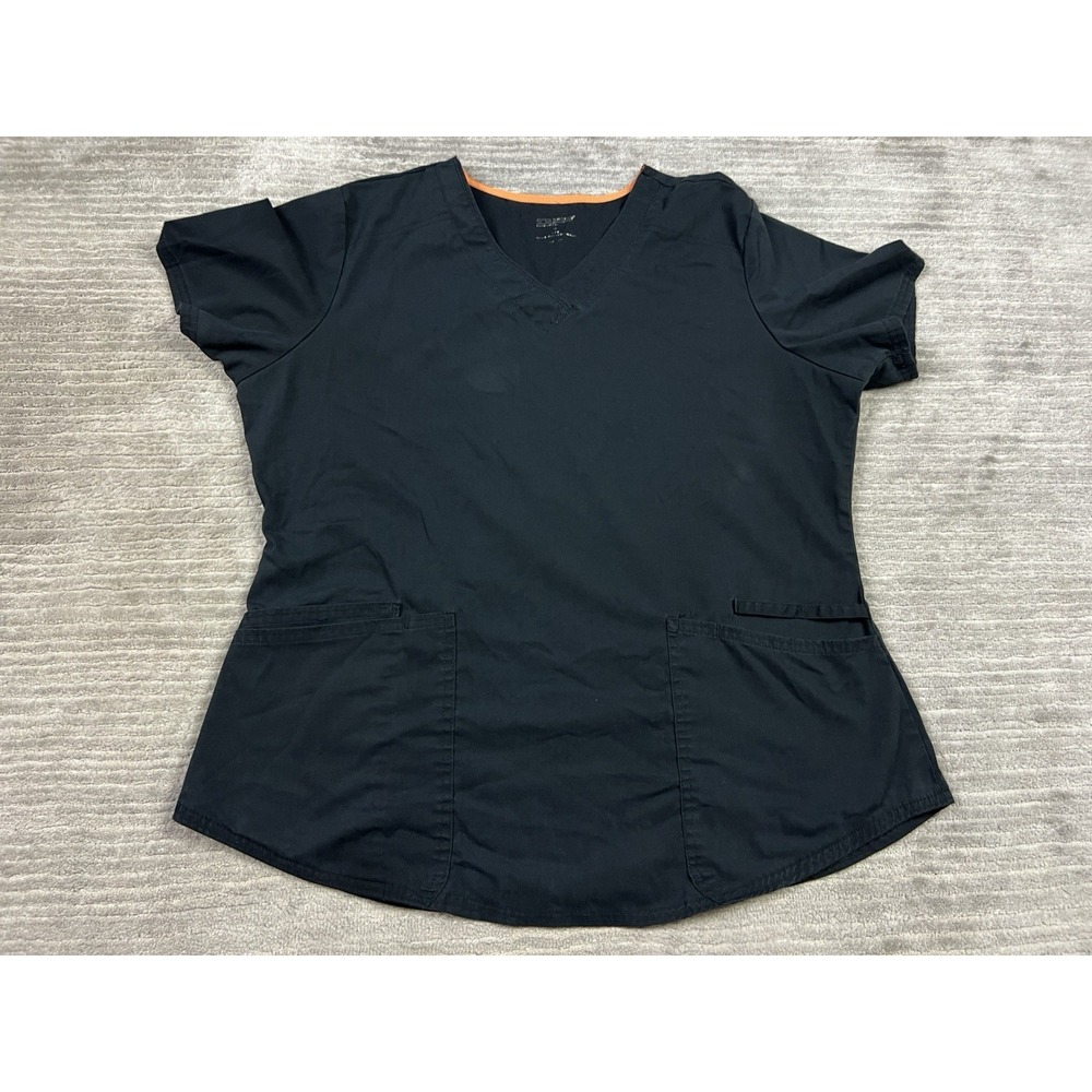 Scrubstar Scrub Top Adult Large Black V-Neck Short Sleeve Polyester Blend